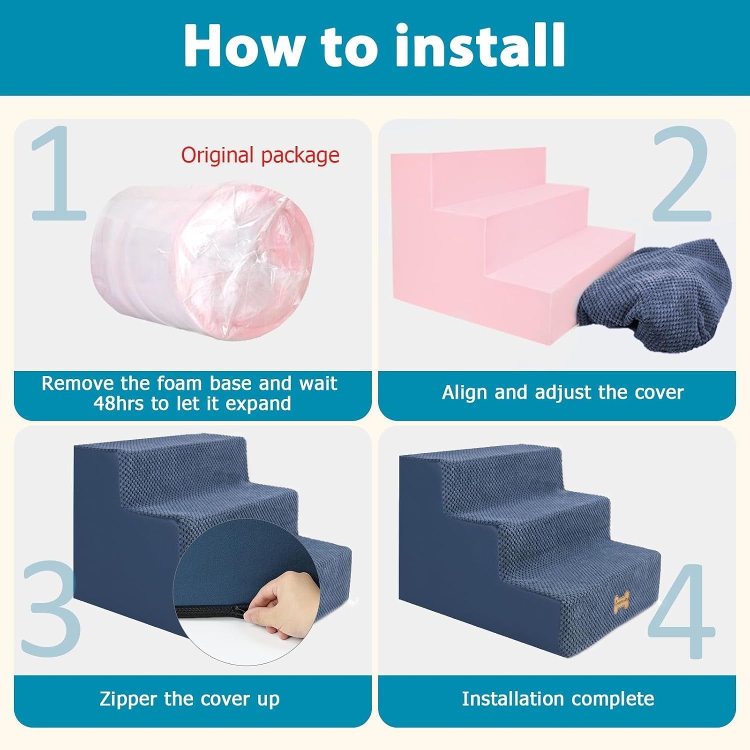 3-Step Dog Stairs Non-Slip Pet Ramp for Small Dogs Cats Blue