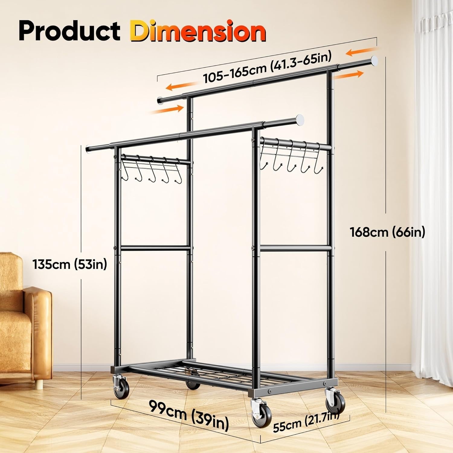 Heavy Duty Hi/Lo Double Rail Clothes Rack Black 650lbs