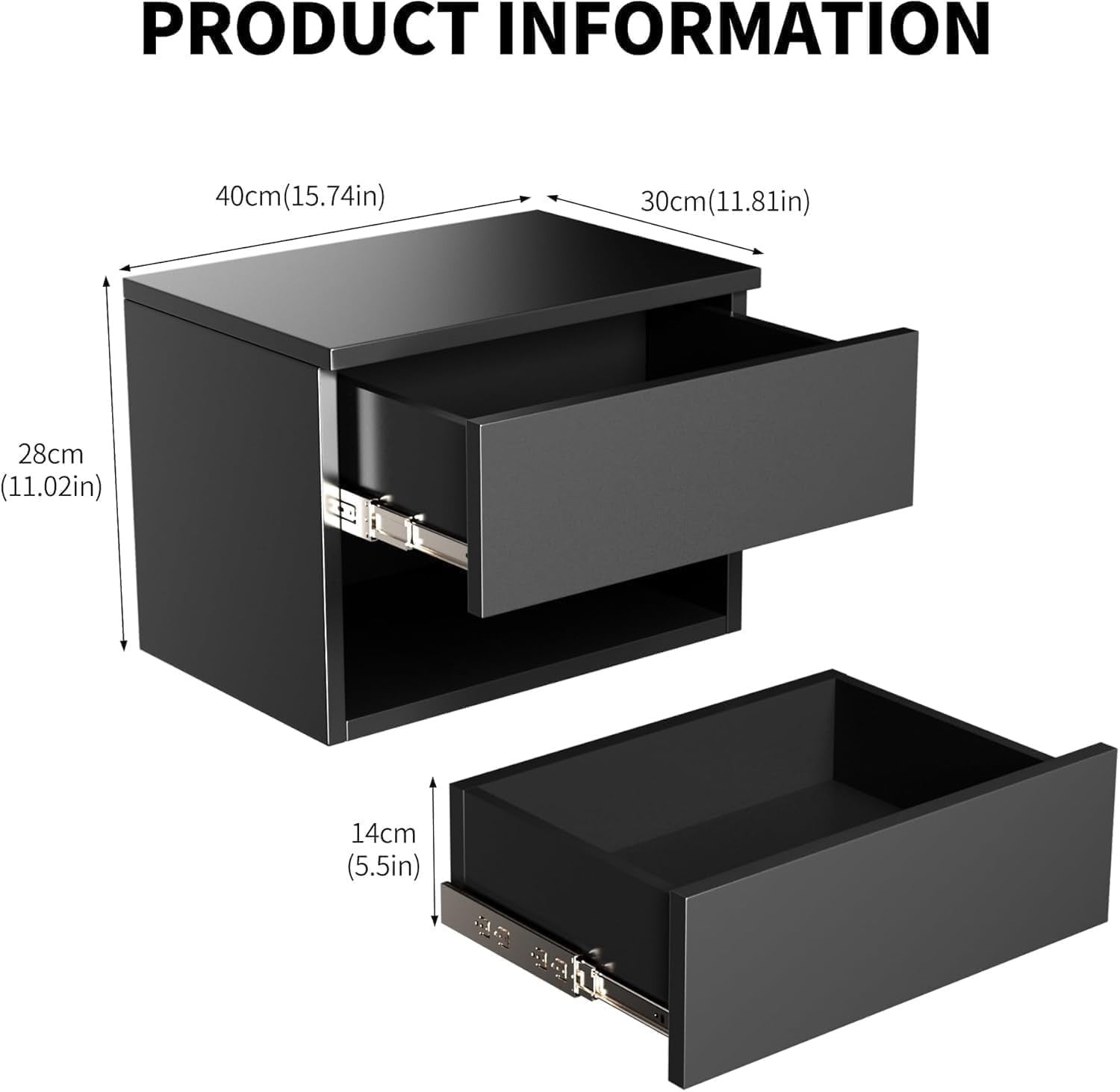 Modern Floating Bedside Tables Set of 2 – Wall Mounted Drawers & Shelves