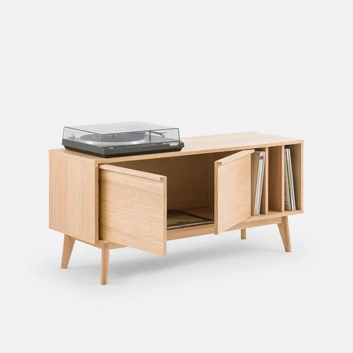 Oak Vinyl Record Cabinet Sideboard Unit – Mid Century Retro Storage