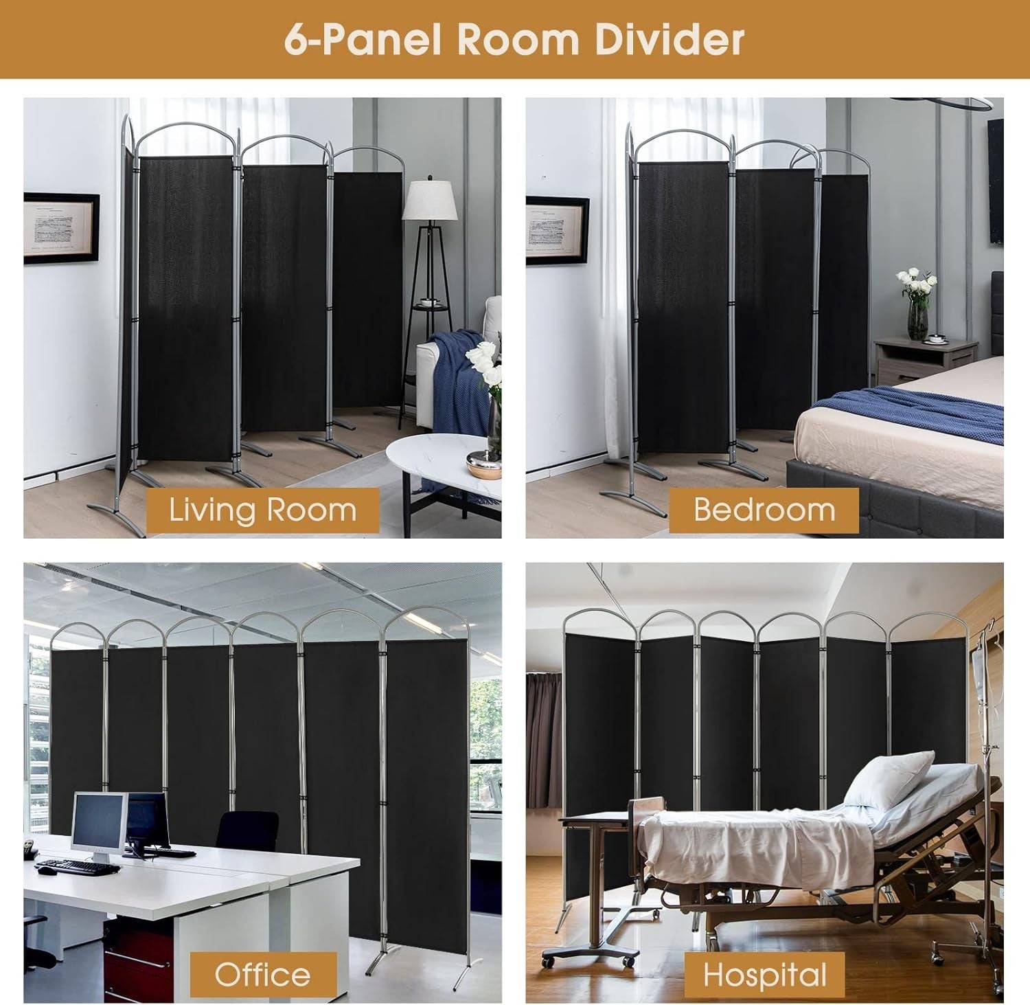 6 Panel Black Folding Room Divider Freestanding Privacy Screen Partition 331x188