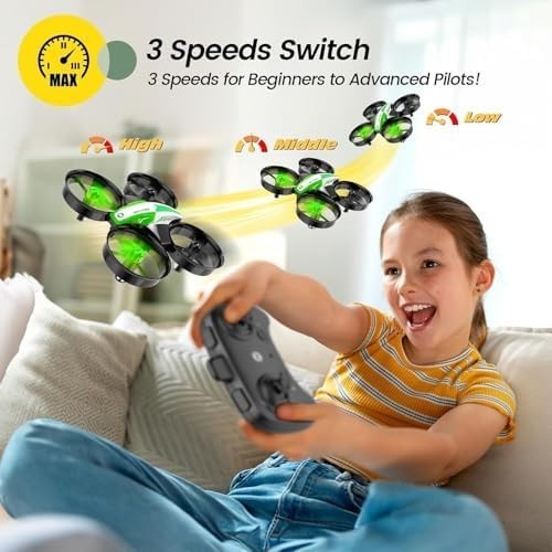 Mini Kids Drone with 3 Batteries, Auto Hover, 3D Flip & Headless Mode – Green