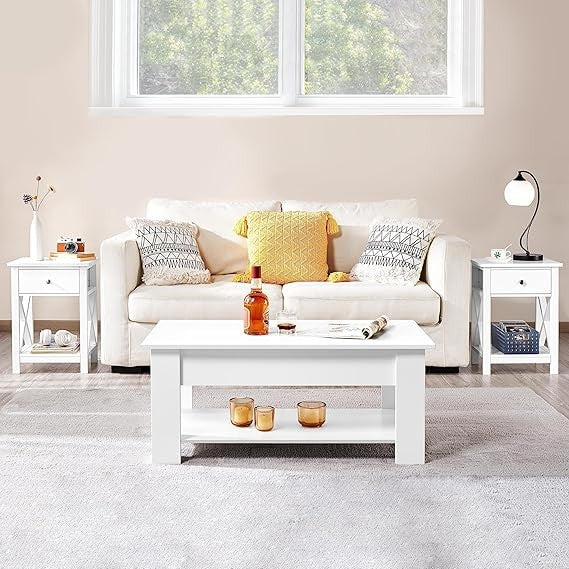 Slim White Bedside Tables Set of 2, Wooden Nightstands with Drawer & Shelf, Tall