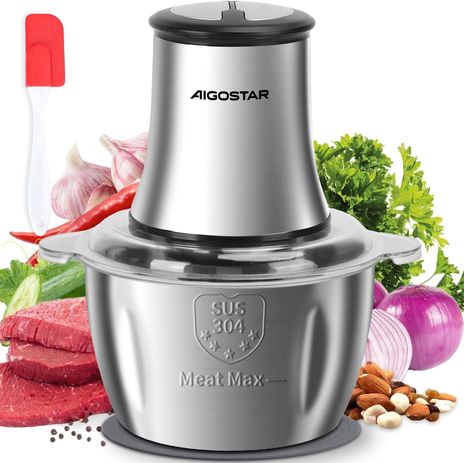500W Mini Food Chopper 1.8L Stainless Steel Processor 2 Speed