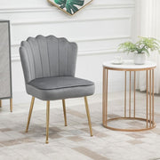 Grey Velvet Shell Chair Gold Legs | Glam Makeup Seat Padded Accent Chair