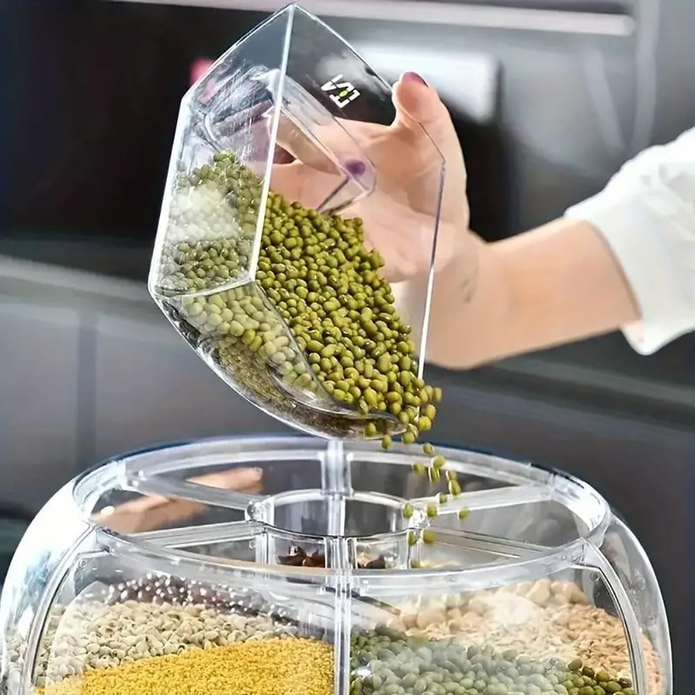 6 Compartment Rotating Grain Storage Container 360° Dispenser