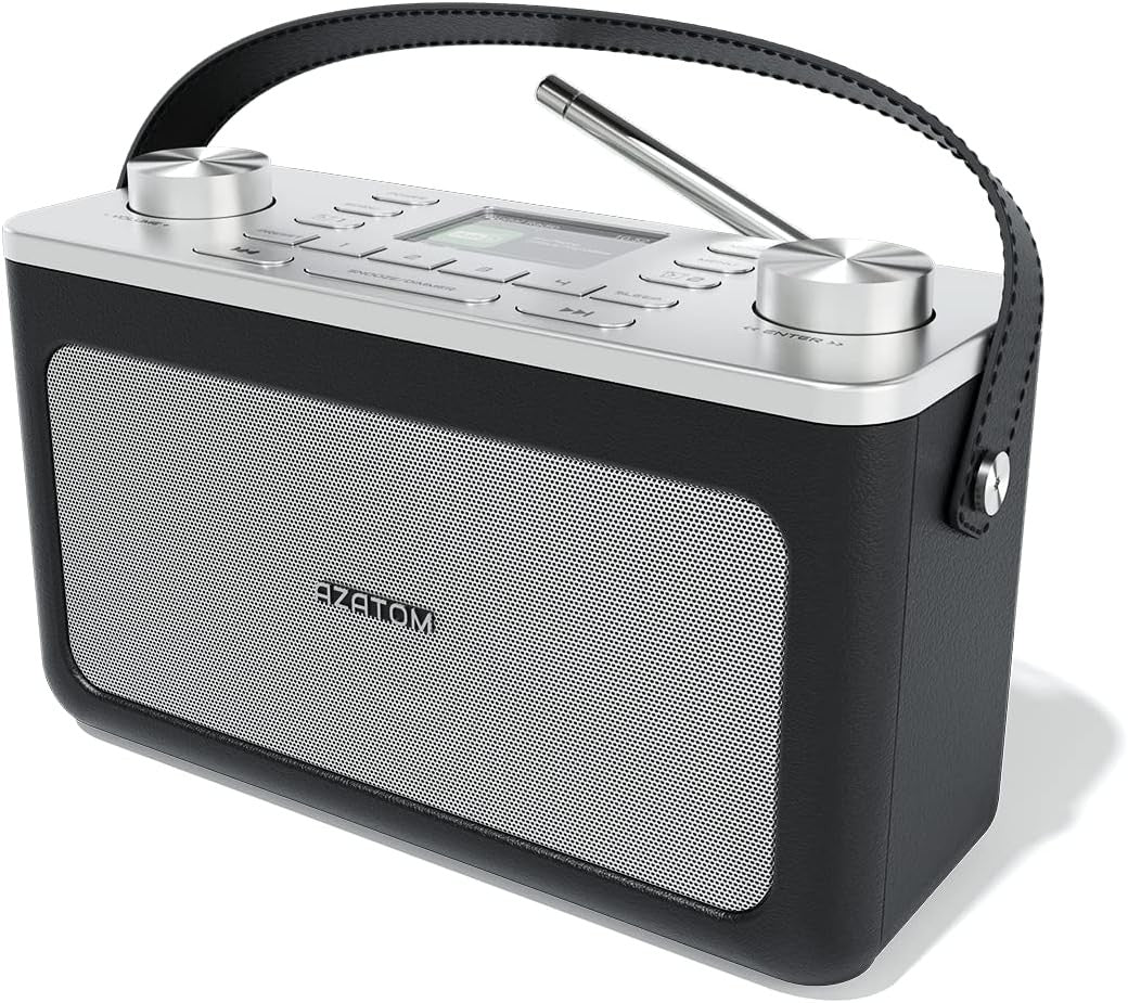 Black Silver DAB DAB+ FM Bluetooth Portable Radio Dual Alarm Leather Style