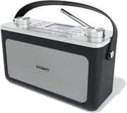 Black Silver DAB DAB+ FM Bluetooth Portable Radio Dual Alarm Leather Style