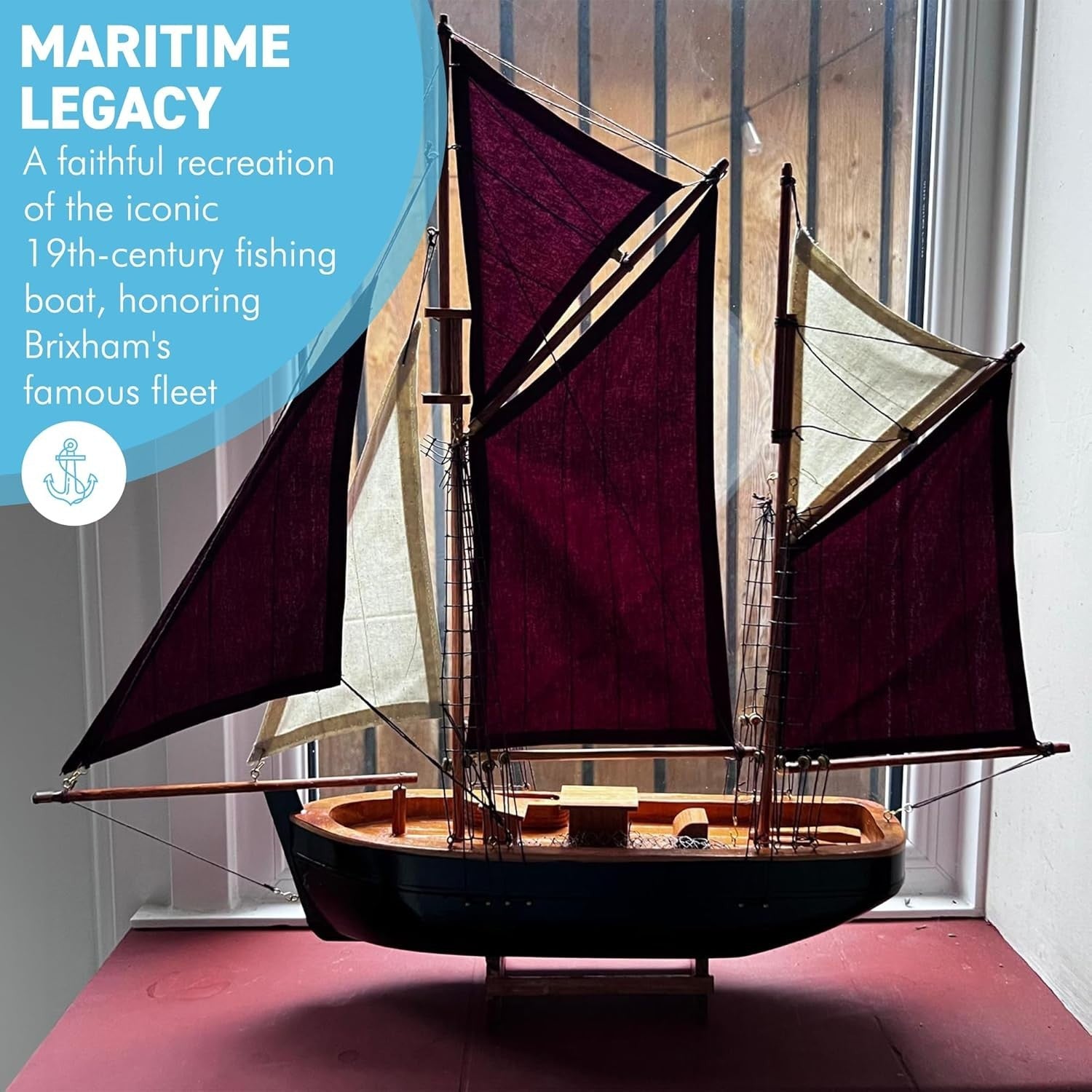 Brixham Trawler Model Yacht 55cm Sailing Boat Decor | Wooden Fishing Ship