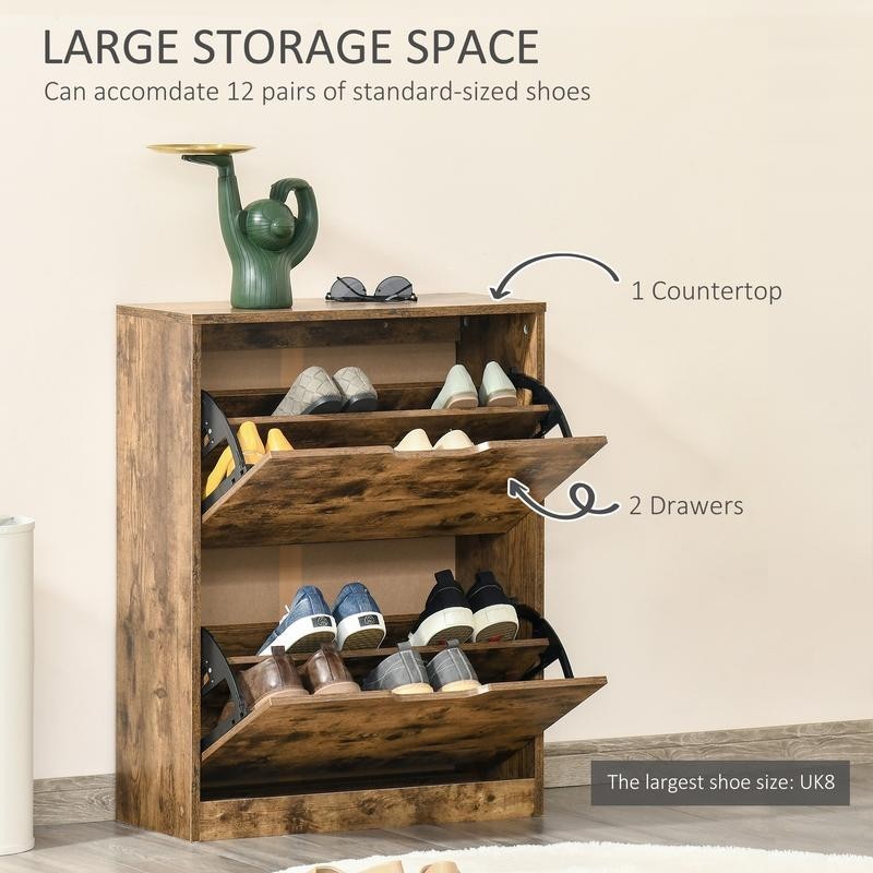 Rustic 2-Drawer Shoe Cabinet for Hallway | Compact & Stylish Storage