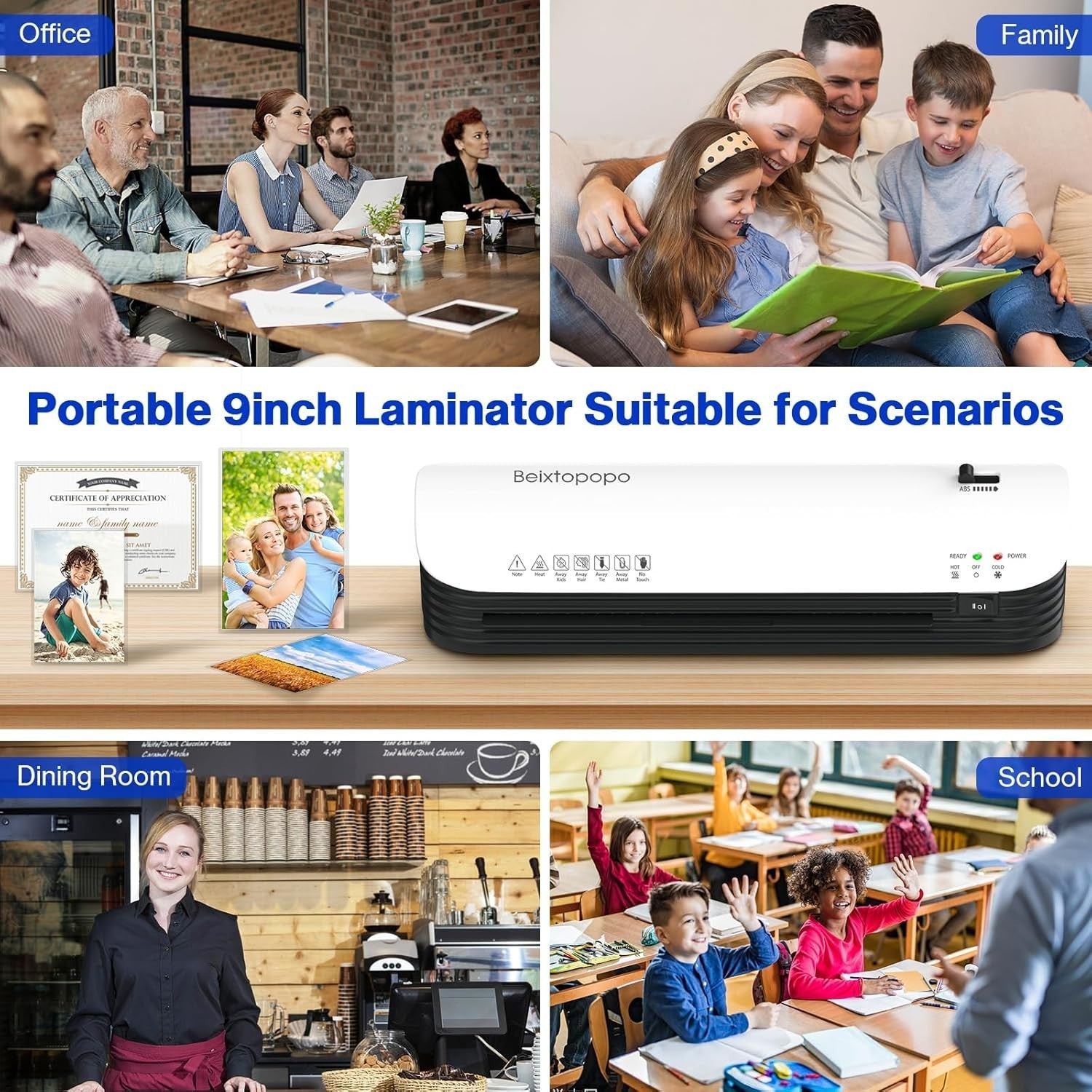 9” A4 Laminator Hot Cold 6-in-1 Anti-Jam Fast Warm-Up + Pouches