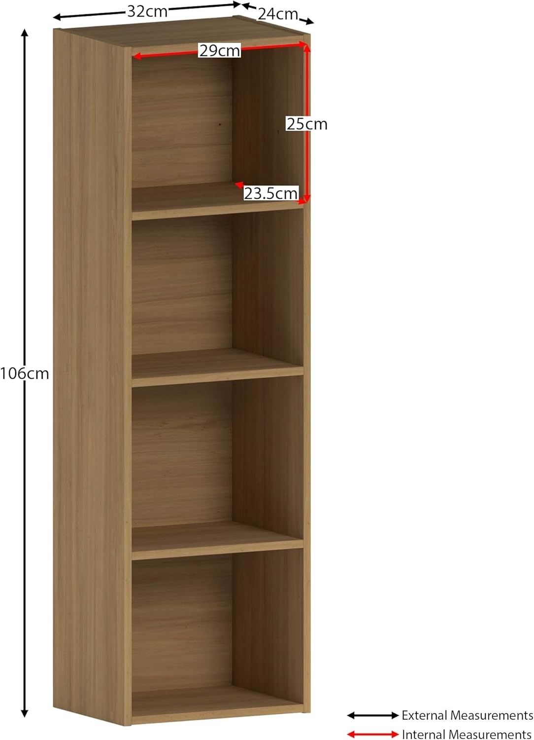 4 Tier Oak Wooden Cube Bookcase Small Storage Shelf for Living Room Office