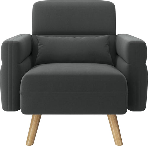 Modern Dark Gray Tub Chair with Lumbar Pillow & Side Pockets for Living Room