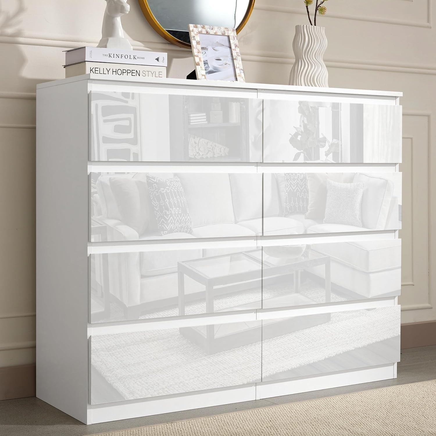 White Gloss Chest of Drawers 8 Drawer Storage Cabinet Bedroom Modern