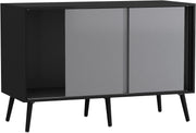 3 Door Sliding Sideboard Cabinet Wooden Black Leg Modern Storage Organizer Grey