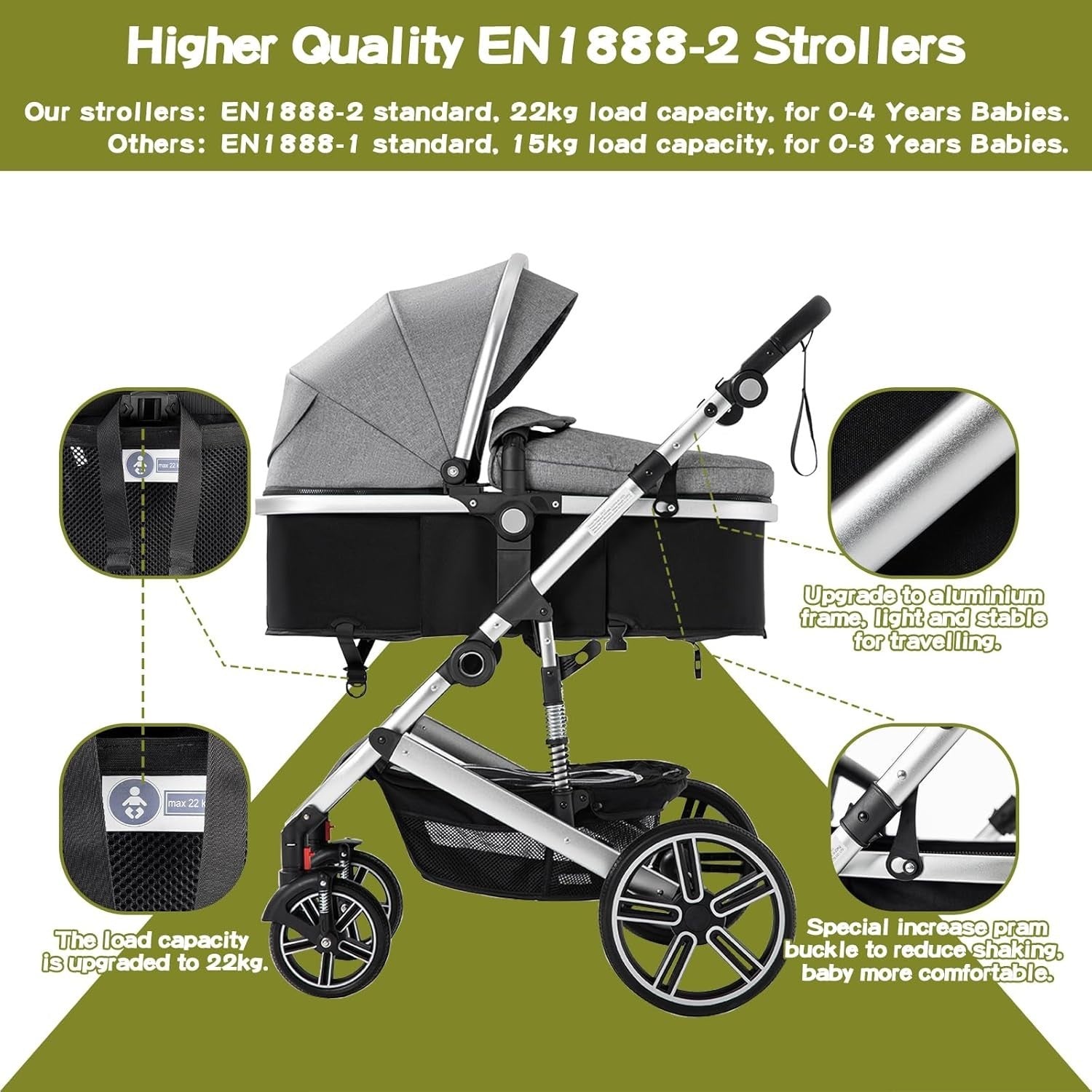 3 in 1 Baby Pram Travel System Compact Folding Stroller Newborn to 4 Years