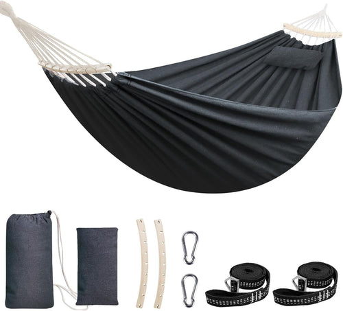 Outdoor Cotton Hammock 300kg Capacity with Pillow & Spreader Bar Straps