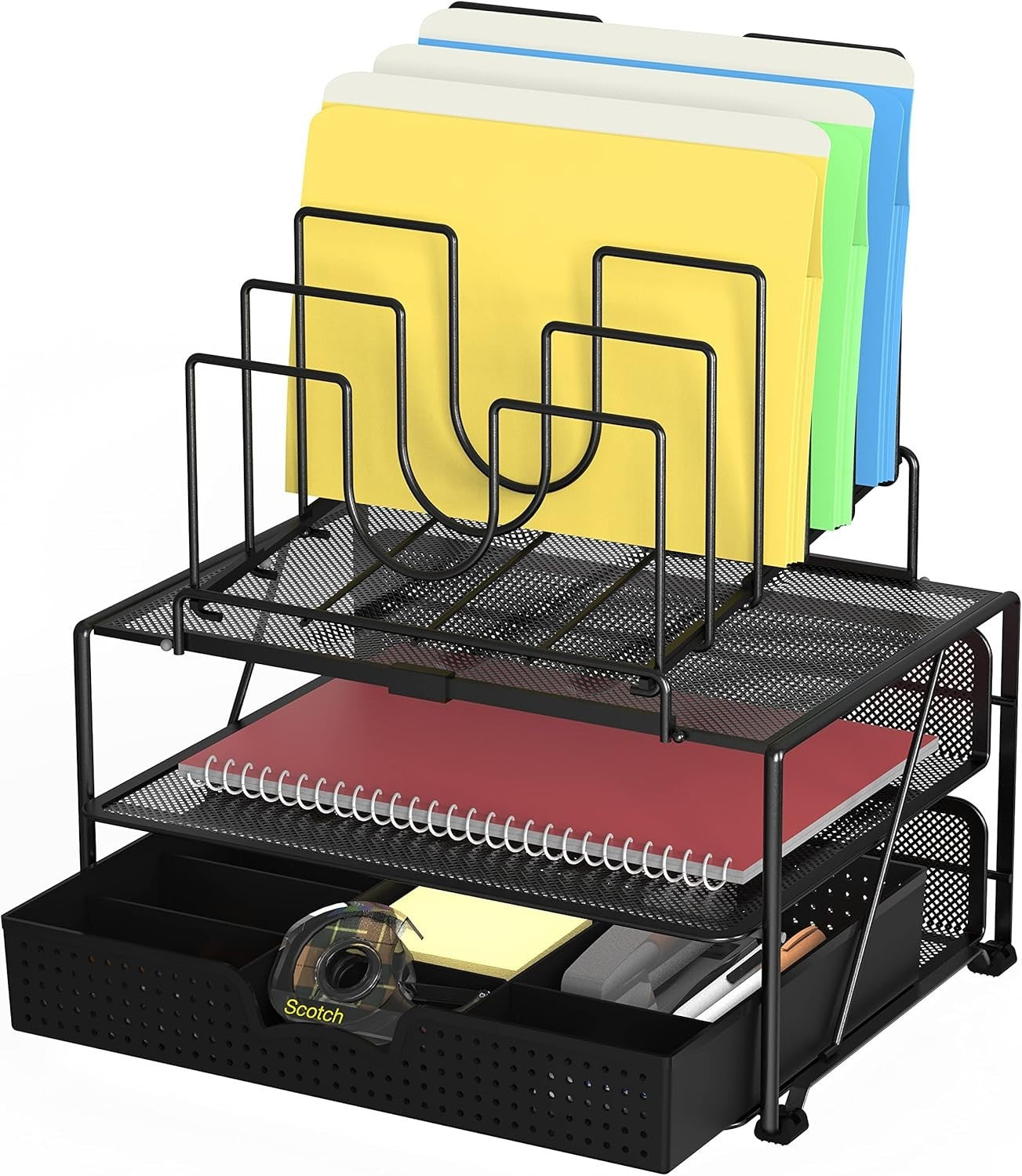Desk Organiser with 5 Stackable Trays & Double File Holder – Black