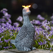 Solar Goose Garden Ornament Resin Statue with Butterfly Light Outdoor Decor