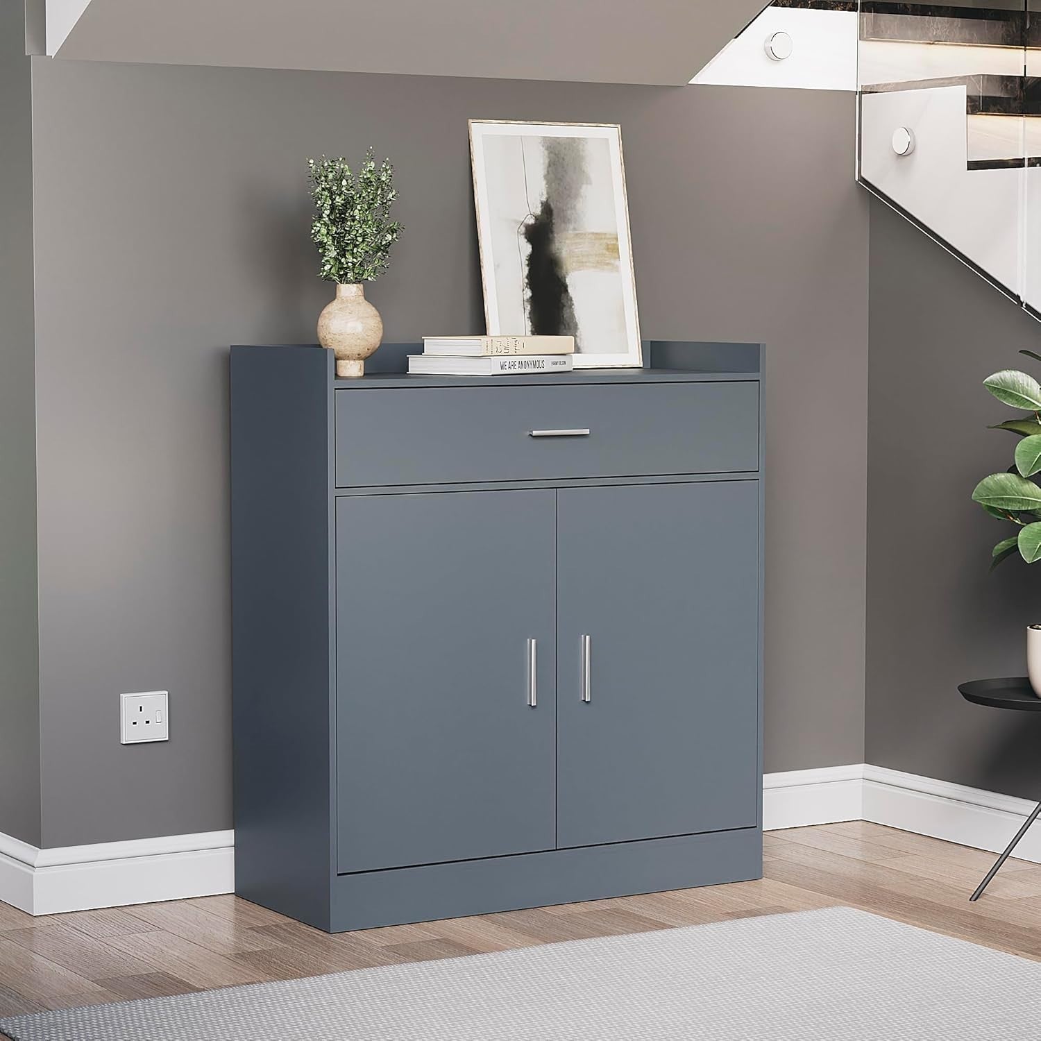 Modern Grey Shoe Cabinet with Drawer Hallway Cupboard 82x34x90cm