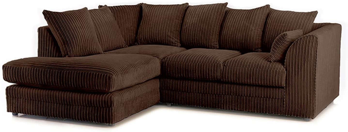 4 Seater Brown Jumbo Cord Scatter Back Left Hand Corner Sofa with Deep Seats