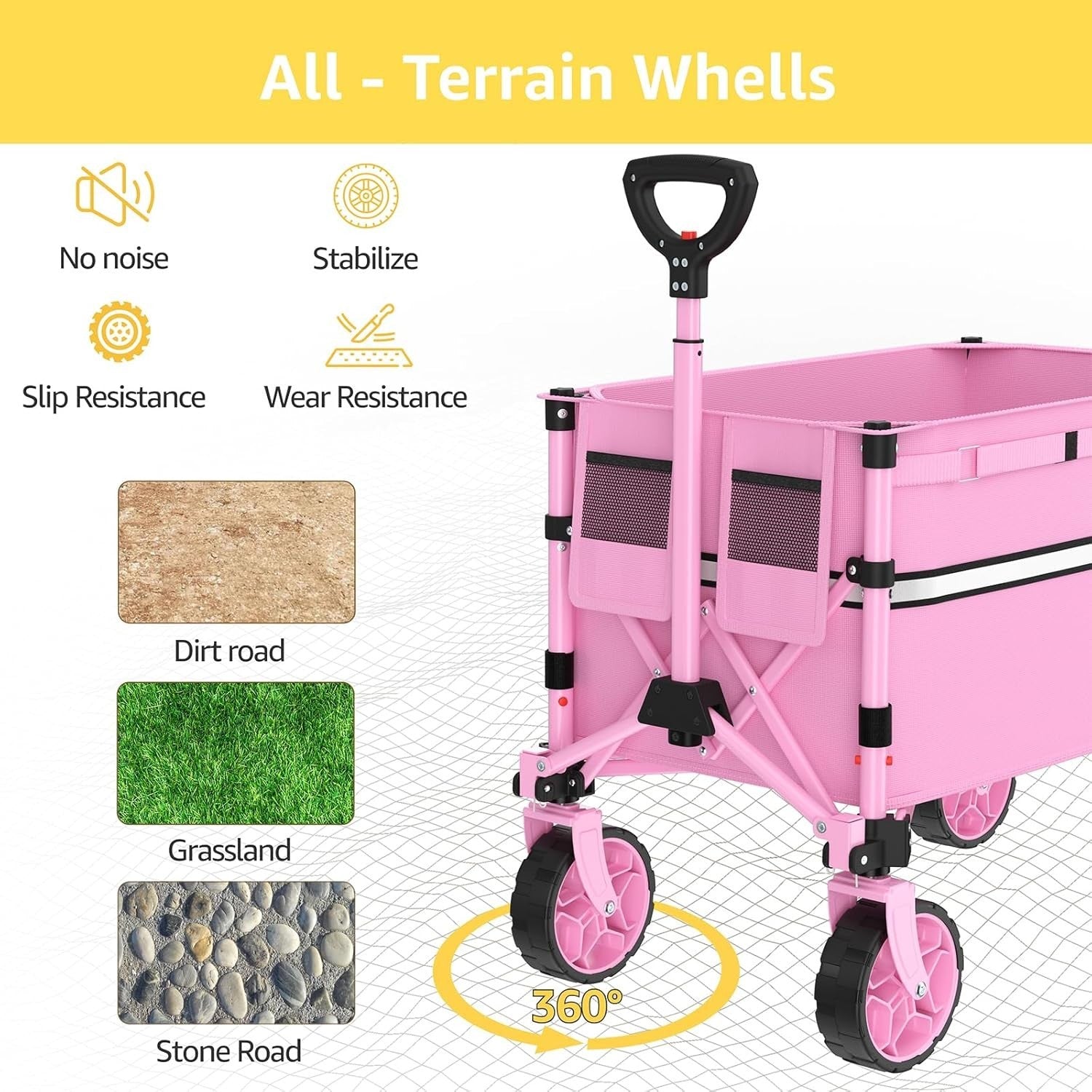 Collapsible Folding Wagon Cart Heavy Duty Utility Trolley with Wheels 120L Pink