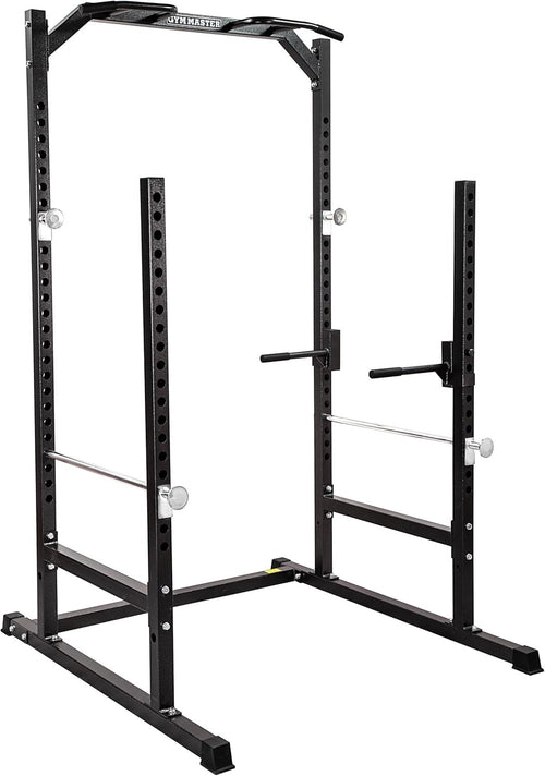 Heavy-Duty Half Power Cage Squat Rack Gunmetal with Dip Station & Safety Bars