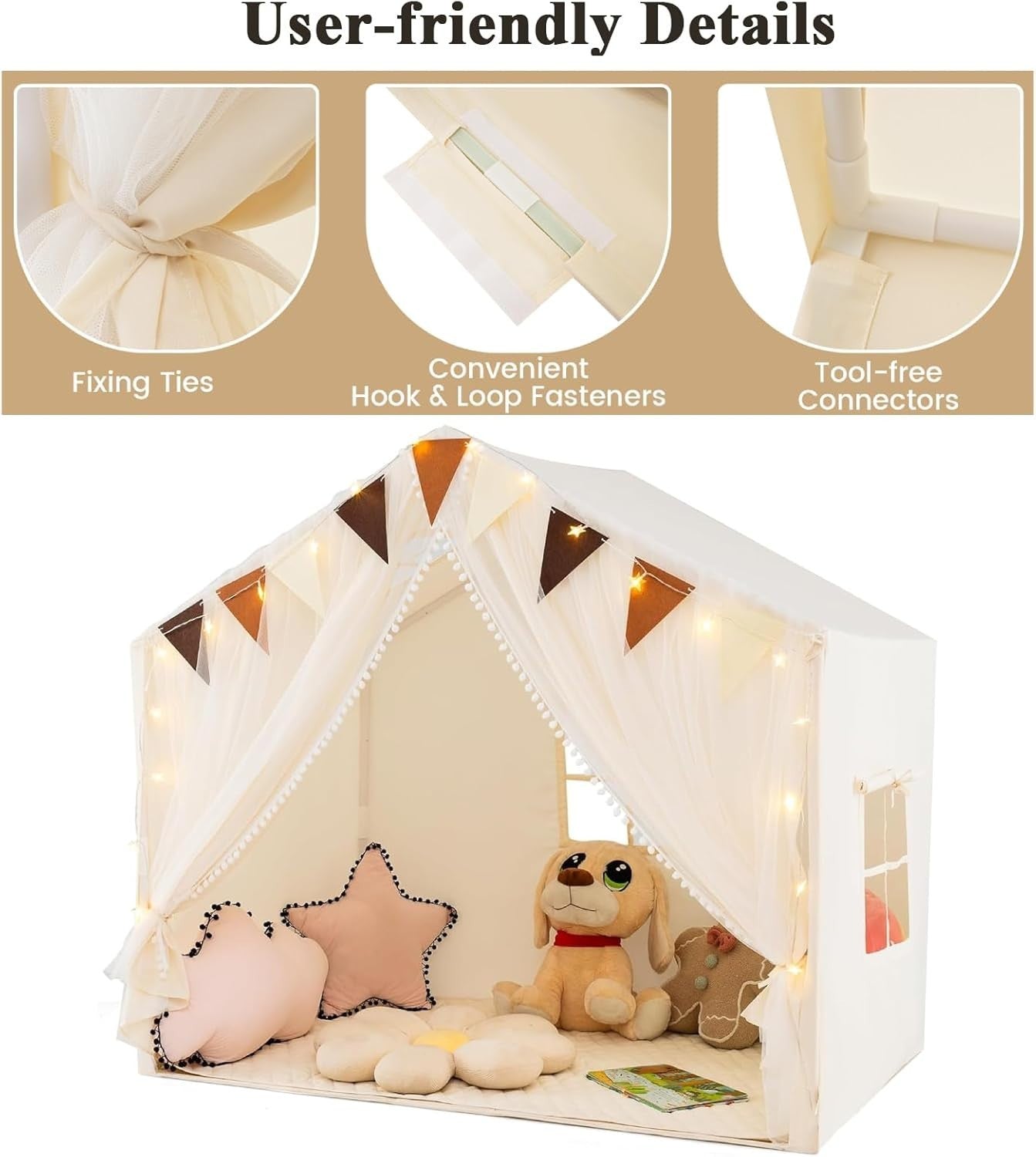 Large Kids Indoor Playhouse Tent w Star Lights Mat Windows Banner