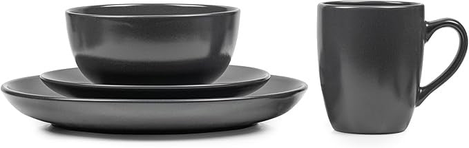 16 Piece Charcoal Dinnerware Set for 4 Stoneware Plates Bowls Mugs