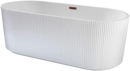 White Double Ended Freestanding Fluted Bath 1700x800mm Copper Overflow