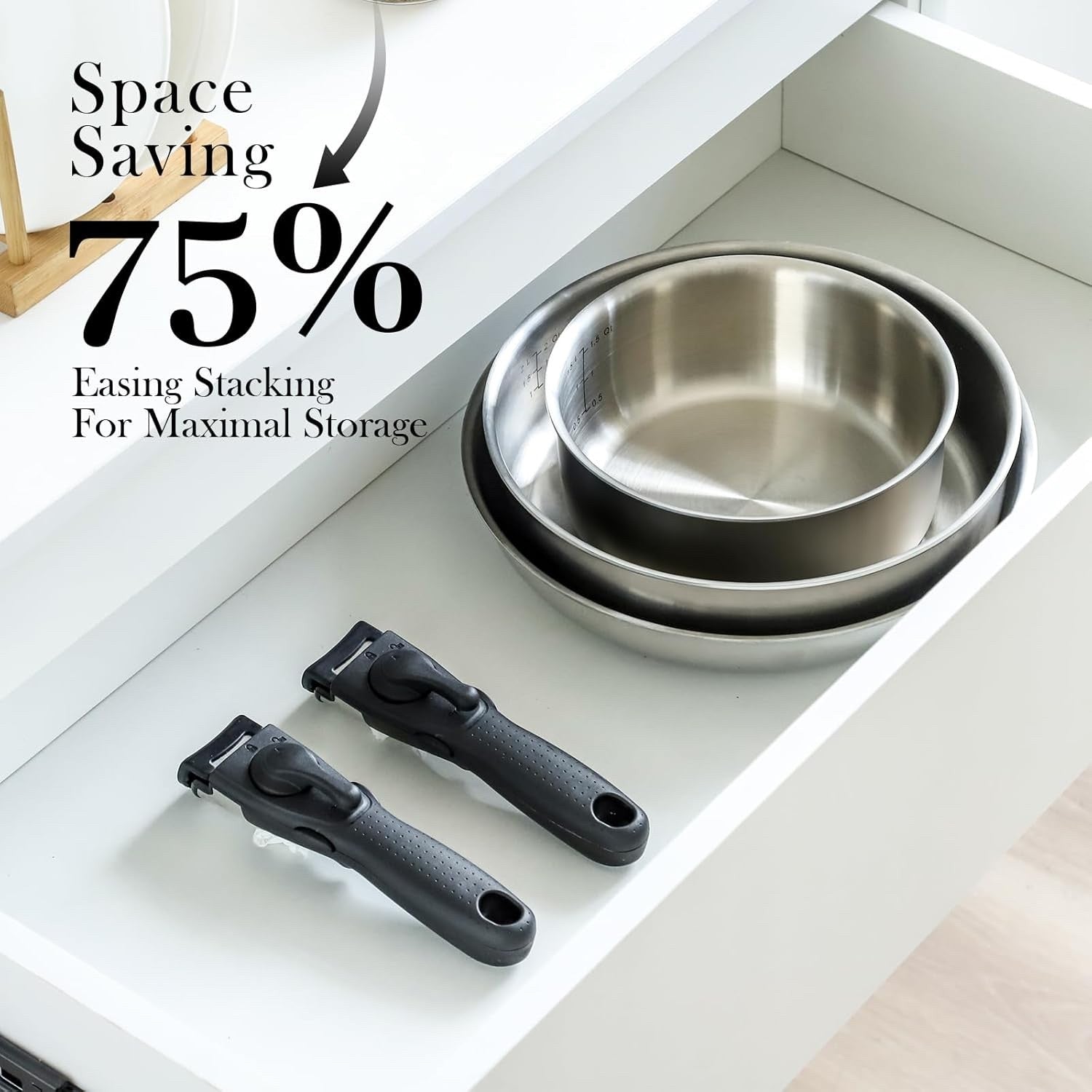 10Pcs Stainless Steel Cookware Set with Steamer Removable Handles Induction Safe