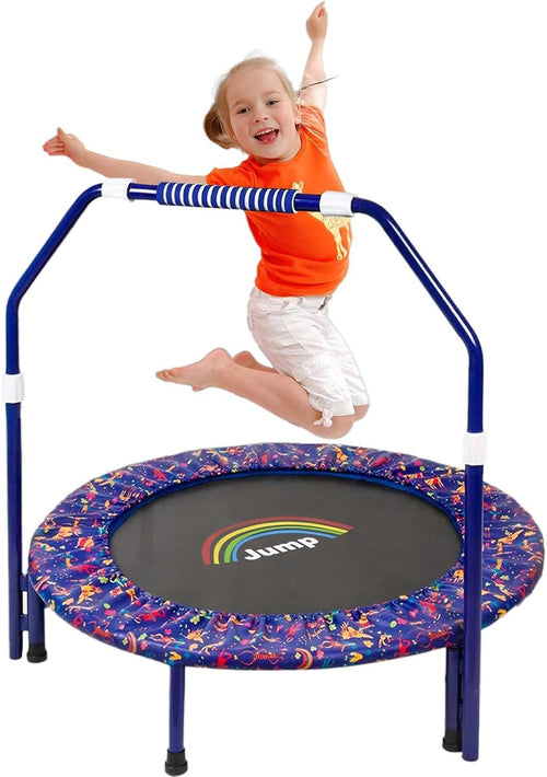 36'' Kids Mini Trampoline Foldable Quiet Rebounder Safety Handle Blue