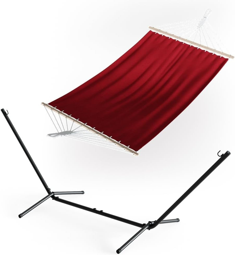 Adjustable Metal Hammock with Frame 350cm Wine Red Sun Lounger Outdoor Bed