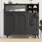Black Sideboard Cabinet with Glass Door Gold Handles Modern Storage Unit