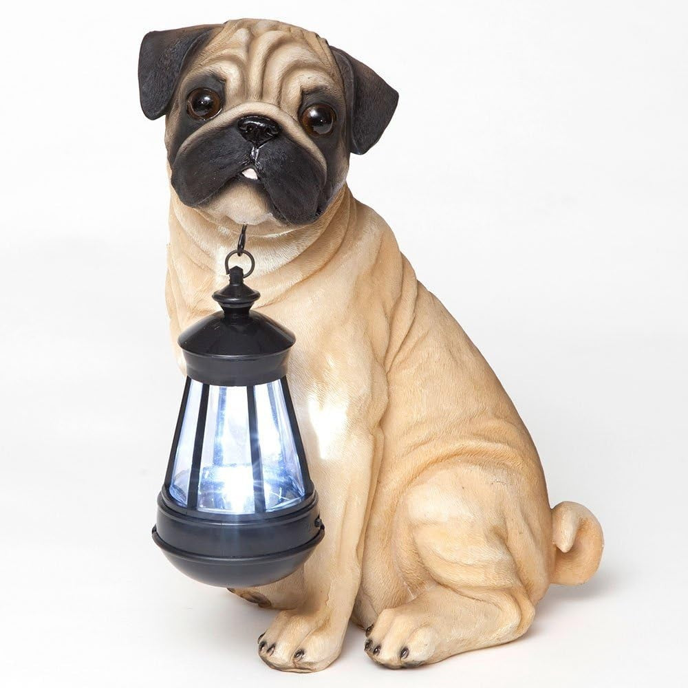 Fawn Pug Solar Lantern Statue Dog Garden Light Resin LED