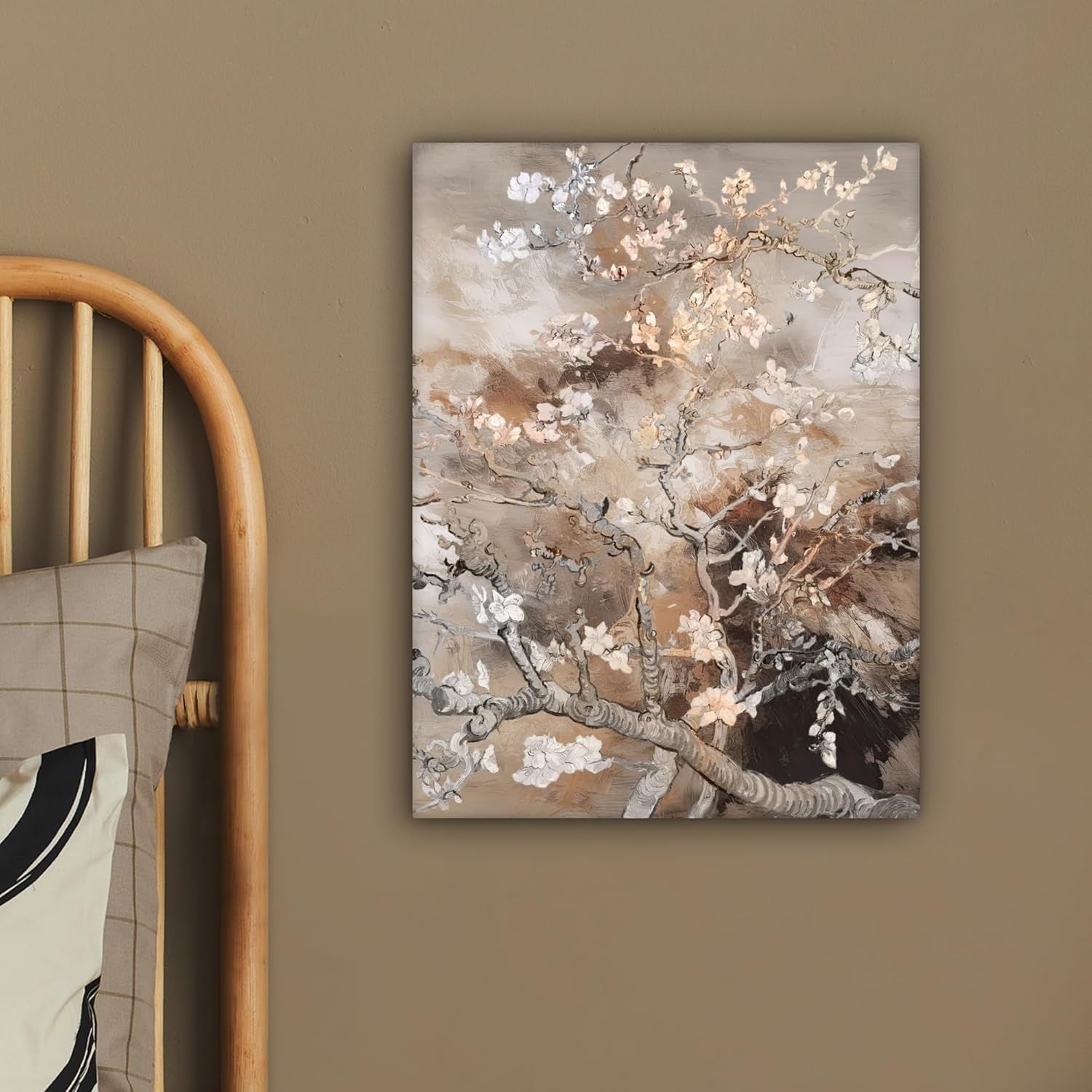 Almond Blossom Canvas Wall Art 30x40cm Framed Beige Abstract