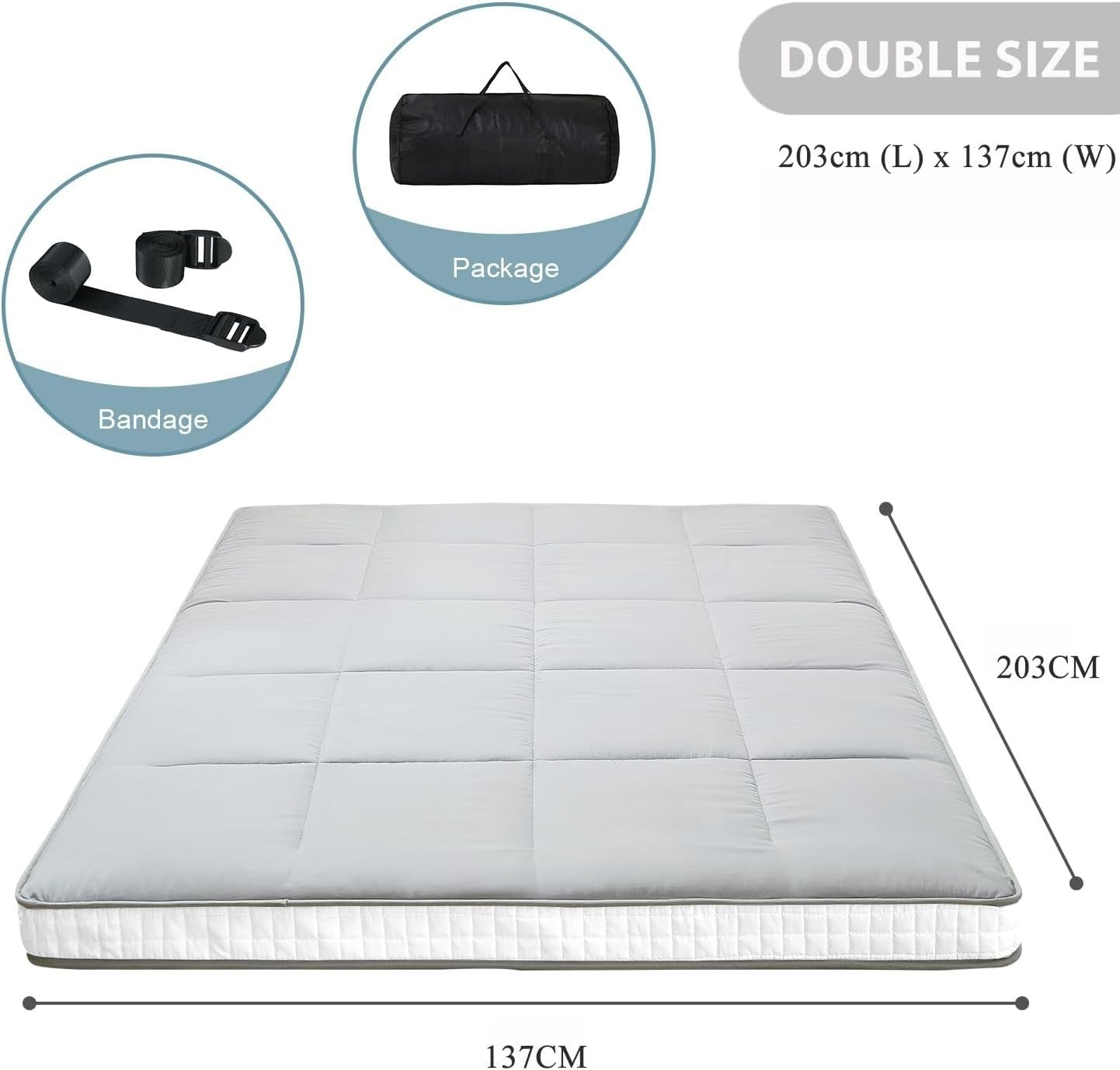 Foldable Memory Foam Double Grey Futon Mattress Floor Bed Roll Up Tatami