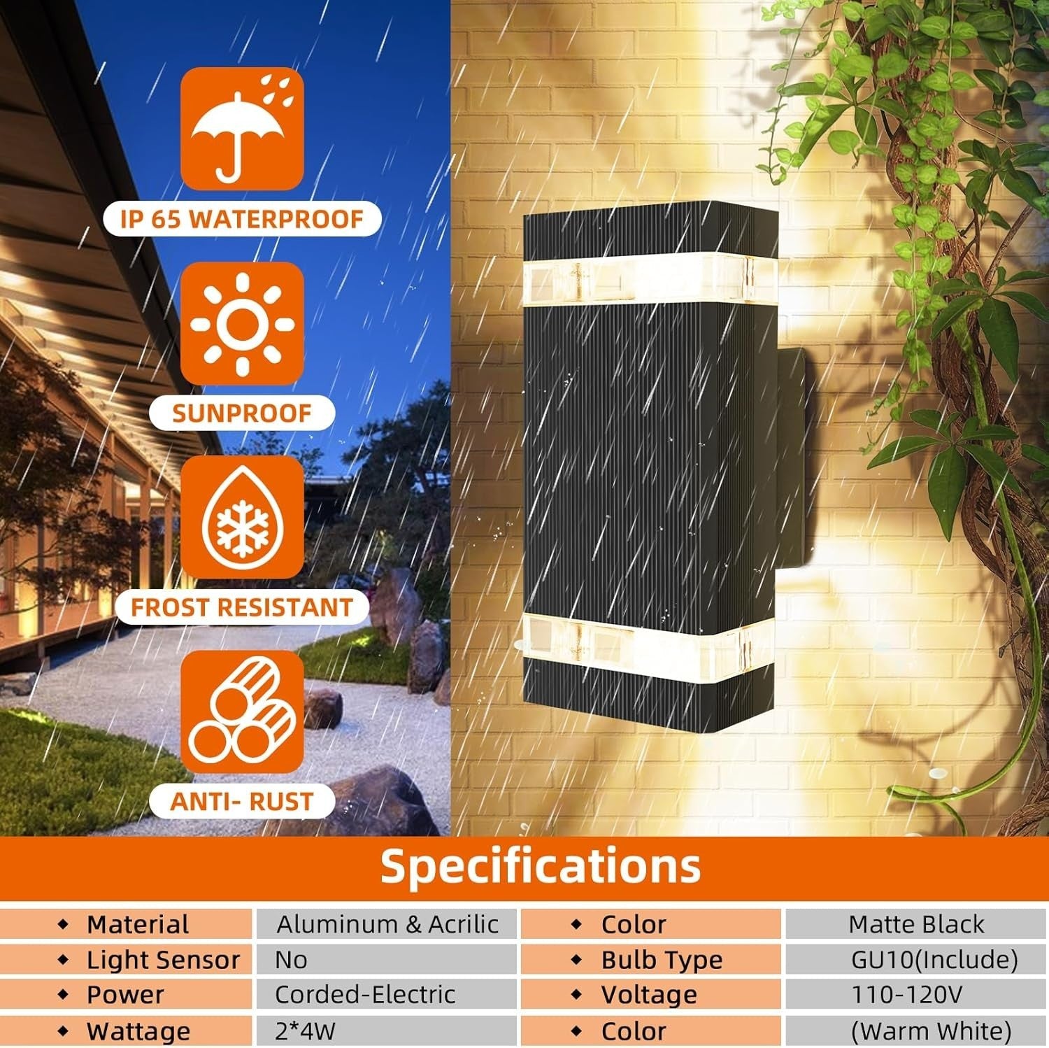 4x Outdoor Wall Lights LED Up Down IP44 Waterproof Sconces w/ GU10 Bulbs