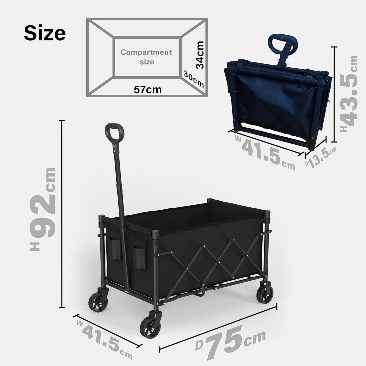 75L Folding Festival Trolley Camping Wagon Adjustable Handle Garden Beach Cart