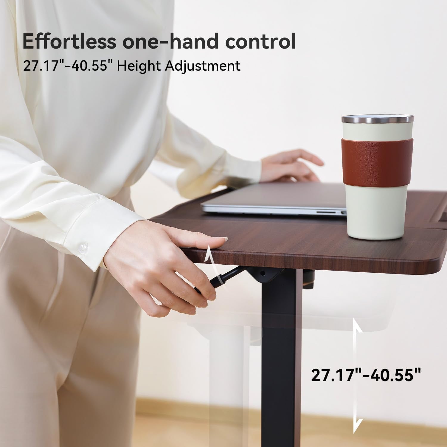 Overbed Table Height Adjustable Tilt Laptop Desk with Wheels for Bed Sofa