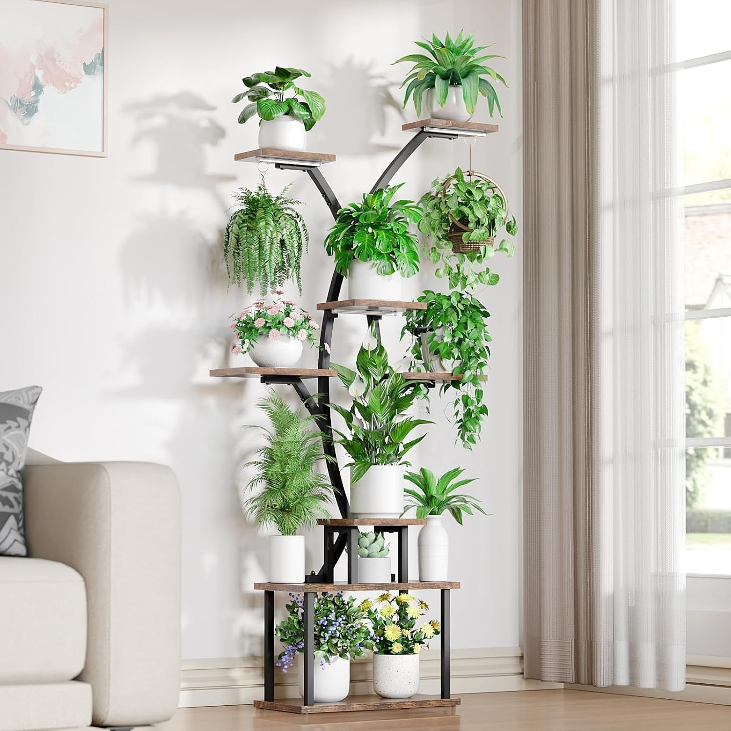 7-Tier Metal Plant Stand with Grow Lights, Tall Corner Shelf for Indoor Plants