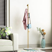Gold Metal Coat Rack with Marble Base | Freestanding Hall Tree for Clothes & Bag