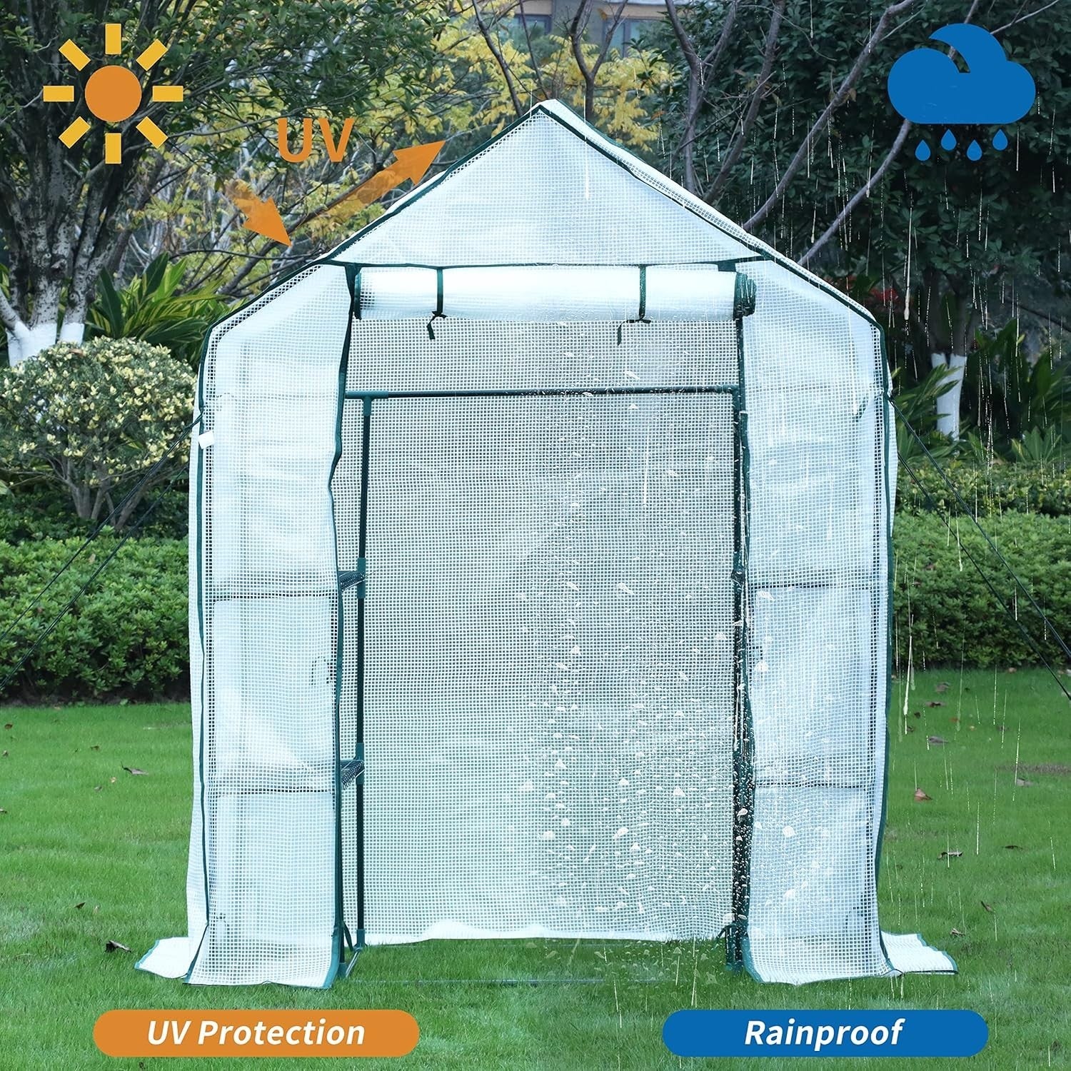 Walk-In Greenhouse 4 Shelves | Reinforced PE Cover | Steel Frame | Compact