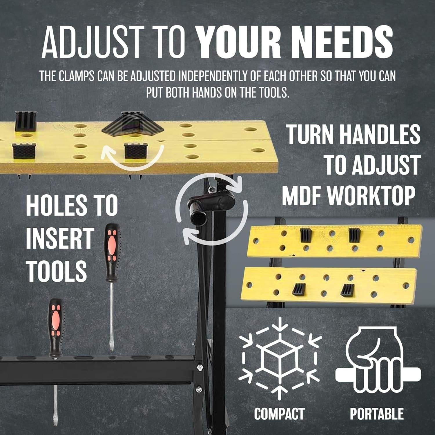 Foldable Workbench Portable Sawing Drilling Table Heavy Duty Steel MDF Top
