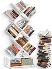9 Tier Folding Tree Bookcase Metal Corner Bookshelf Free Standing White