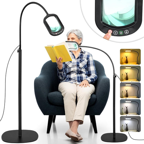 10X LED Magnifying Floor Lamp Black Hands Free Rectangular Lens Dimmable
