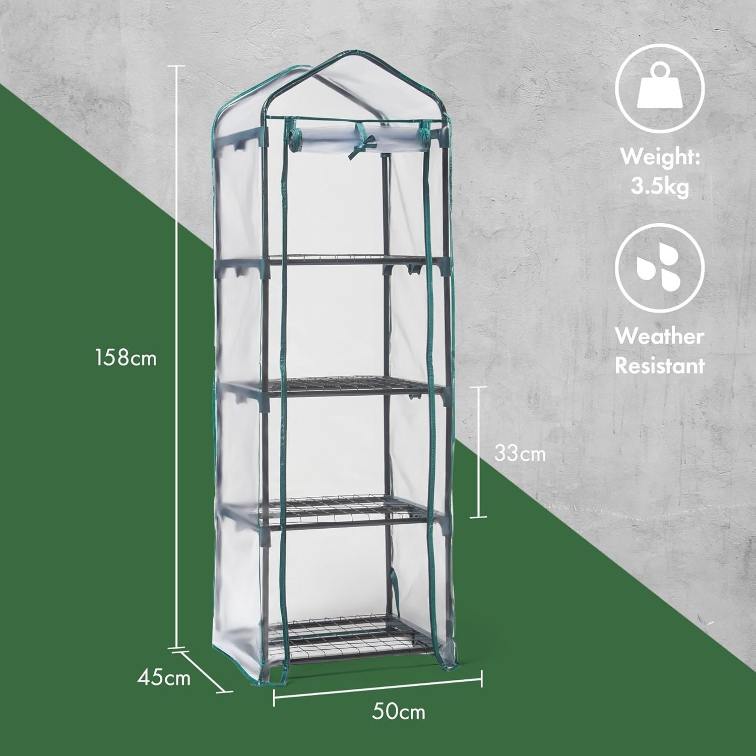 4-Tier Mini Greenhouse | Compact PVC Grow House | Steel Frame | Roll-Up Door
