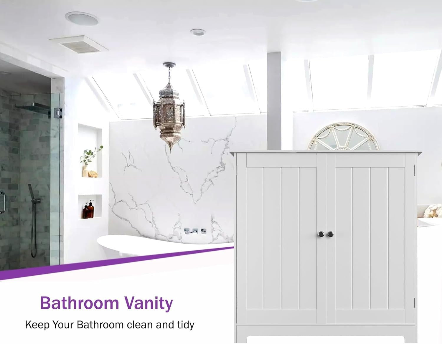 White Under Sink Bathroom Cabinet with Doors & Shelf Storage 60x30x60cm