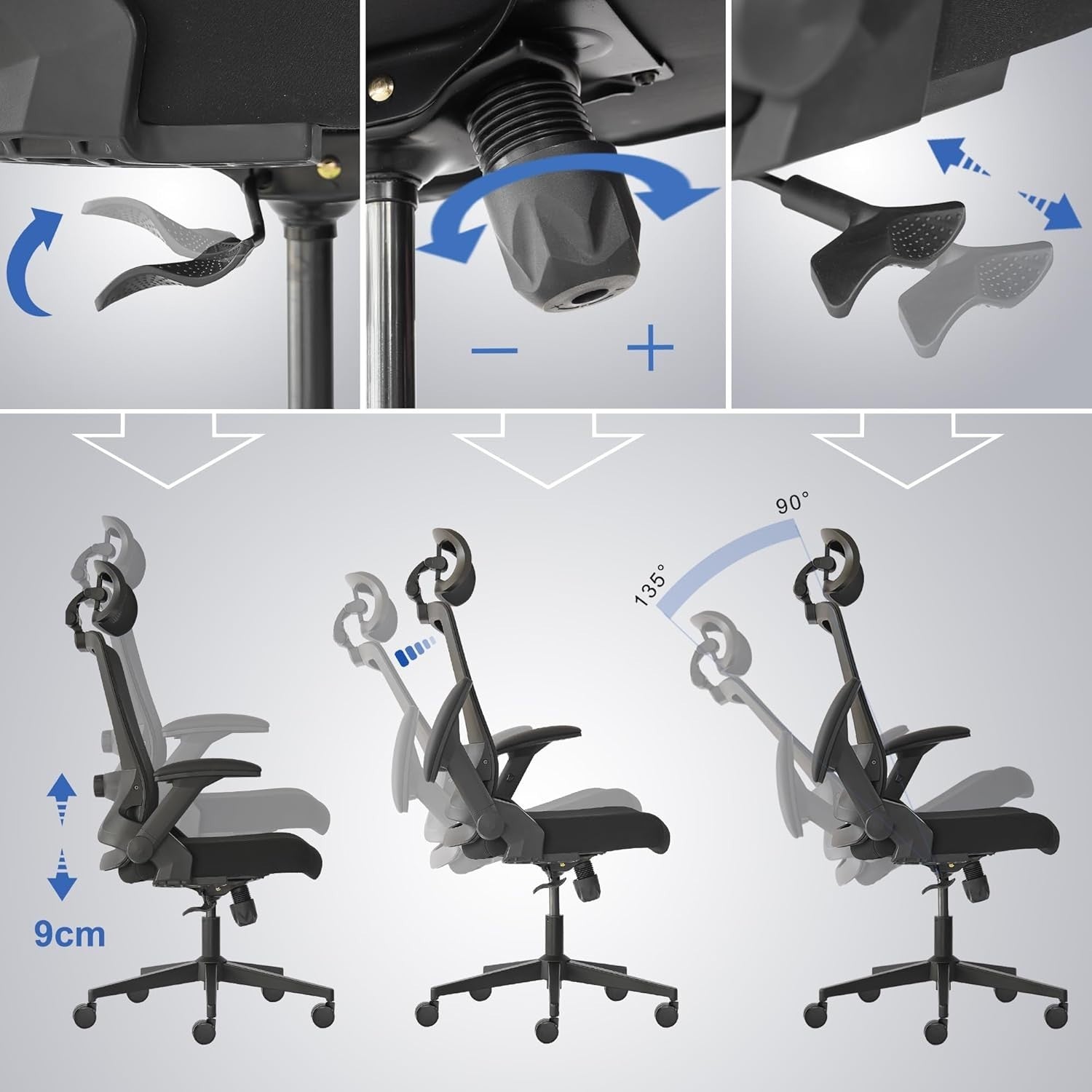 Ergonomic Office Chair Mesh Back 3D Lumbar Support Gaming Swivel Desk Seat Black