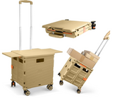 Heavy Duty Folding Shopping Cart 55kg Trolley 360° Wheels Foldable Khaki